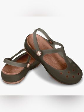 Crocs Sandals Carlie Mary Jane Espresso Bronze T-Strap Slingback women’s size 7